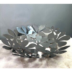 Ikea Stockholm Decorative Bowl Stainless Steel Floral Leaf 17 in Large Round